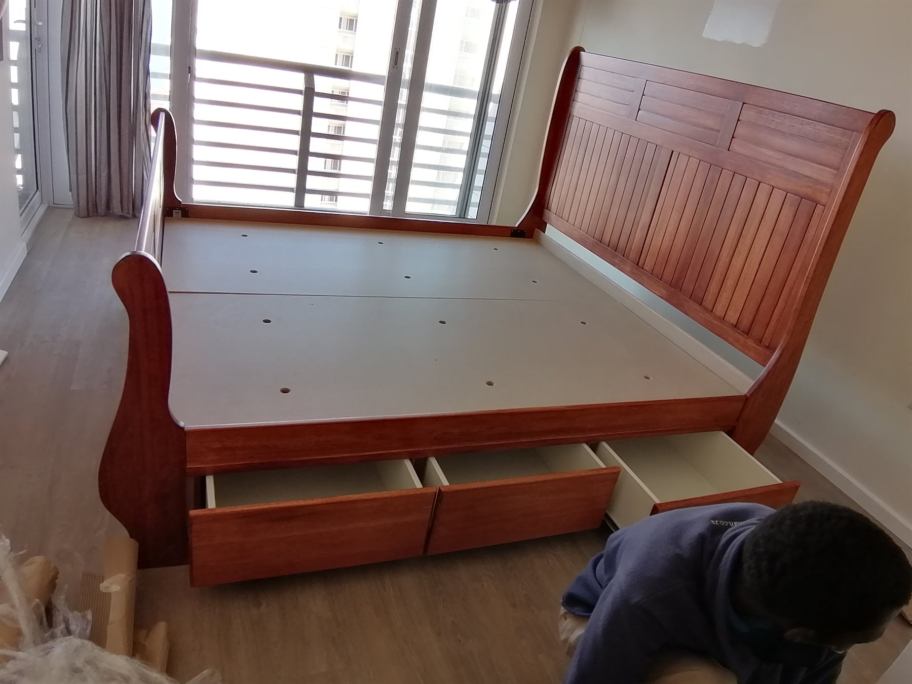 Custom bedroom storage bed in progress