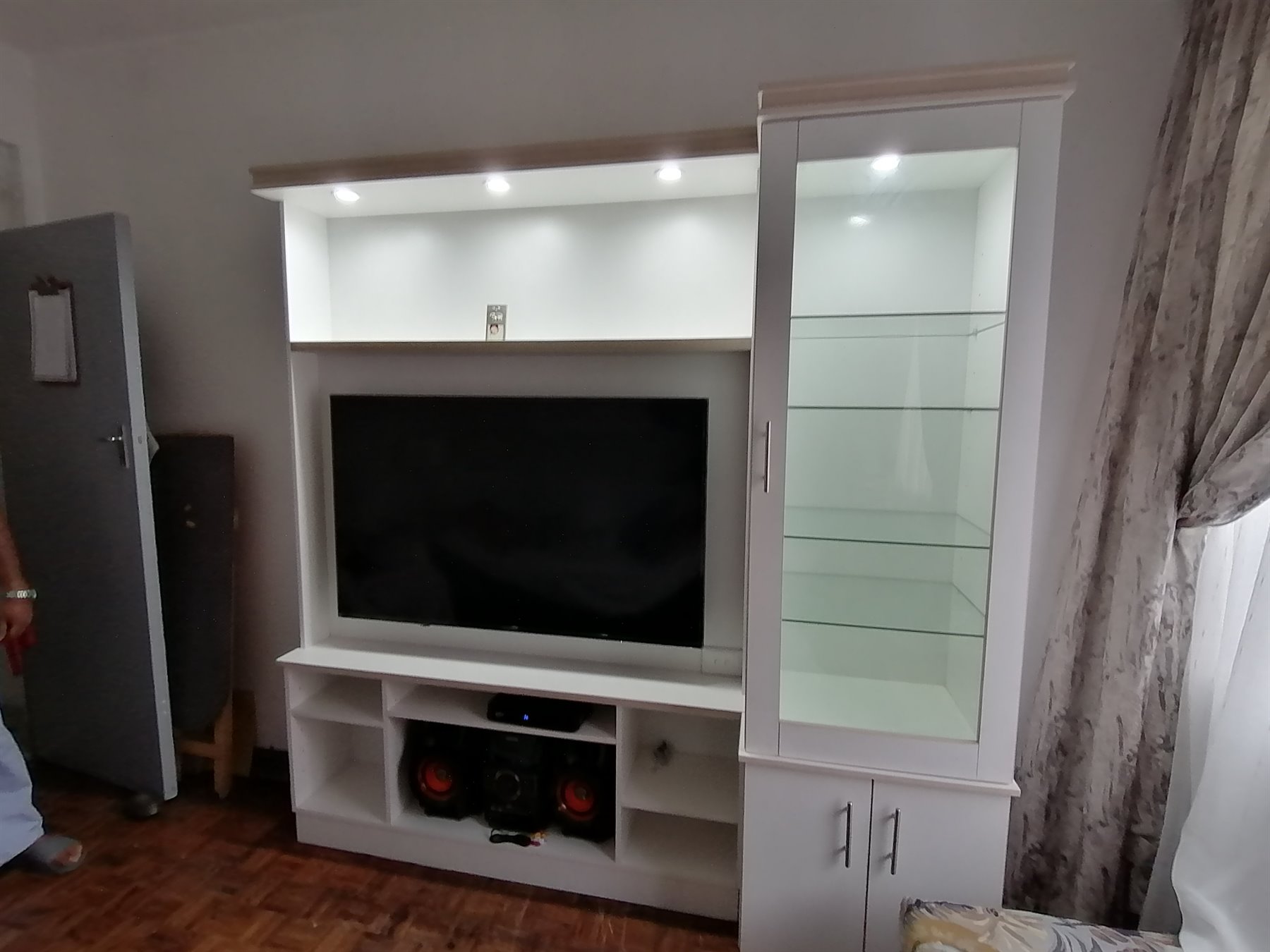 White living room media wall