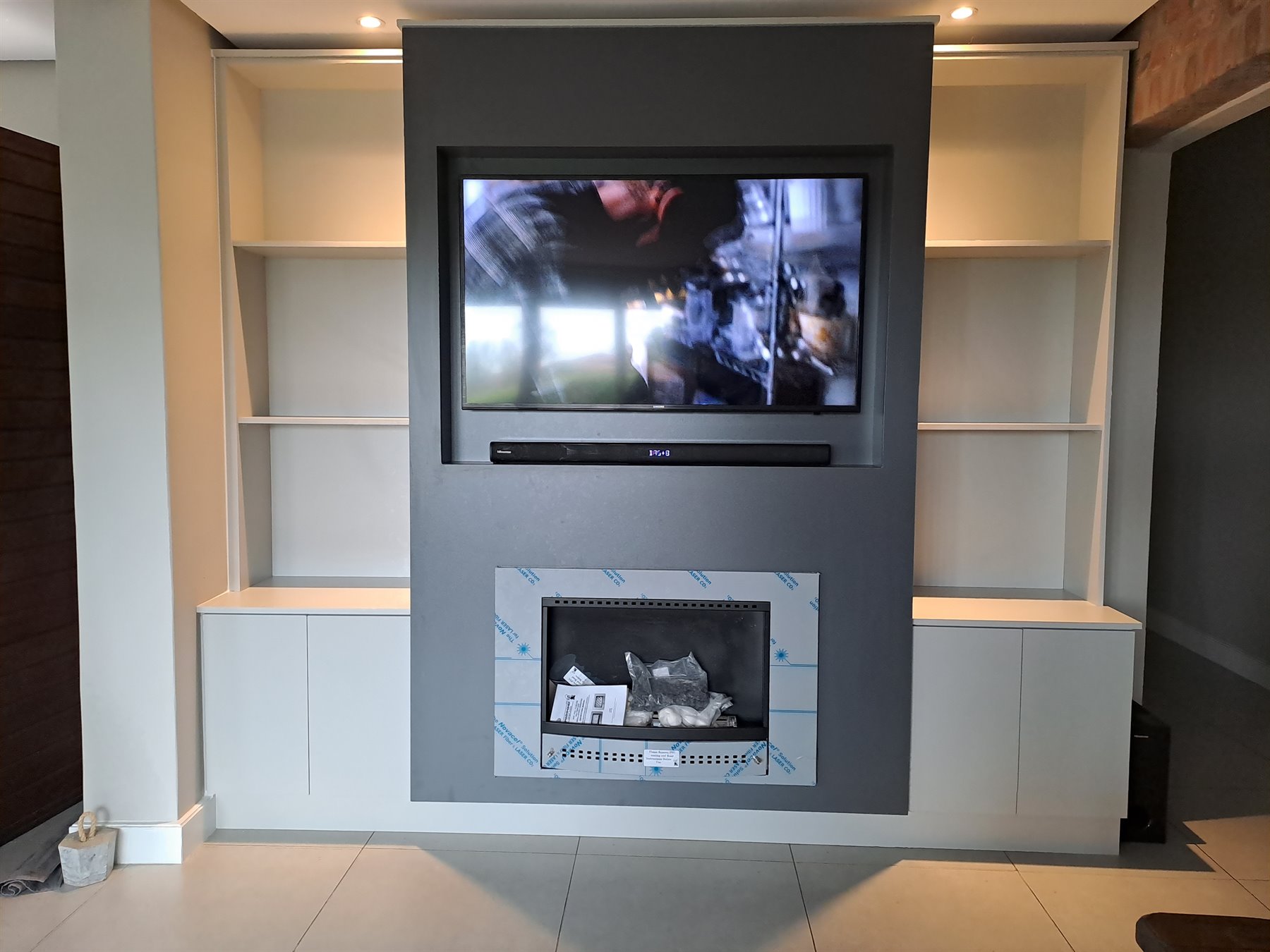 TV feature wall installed on site
