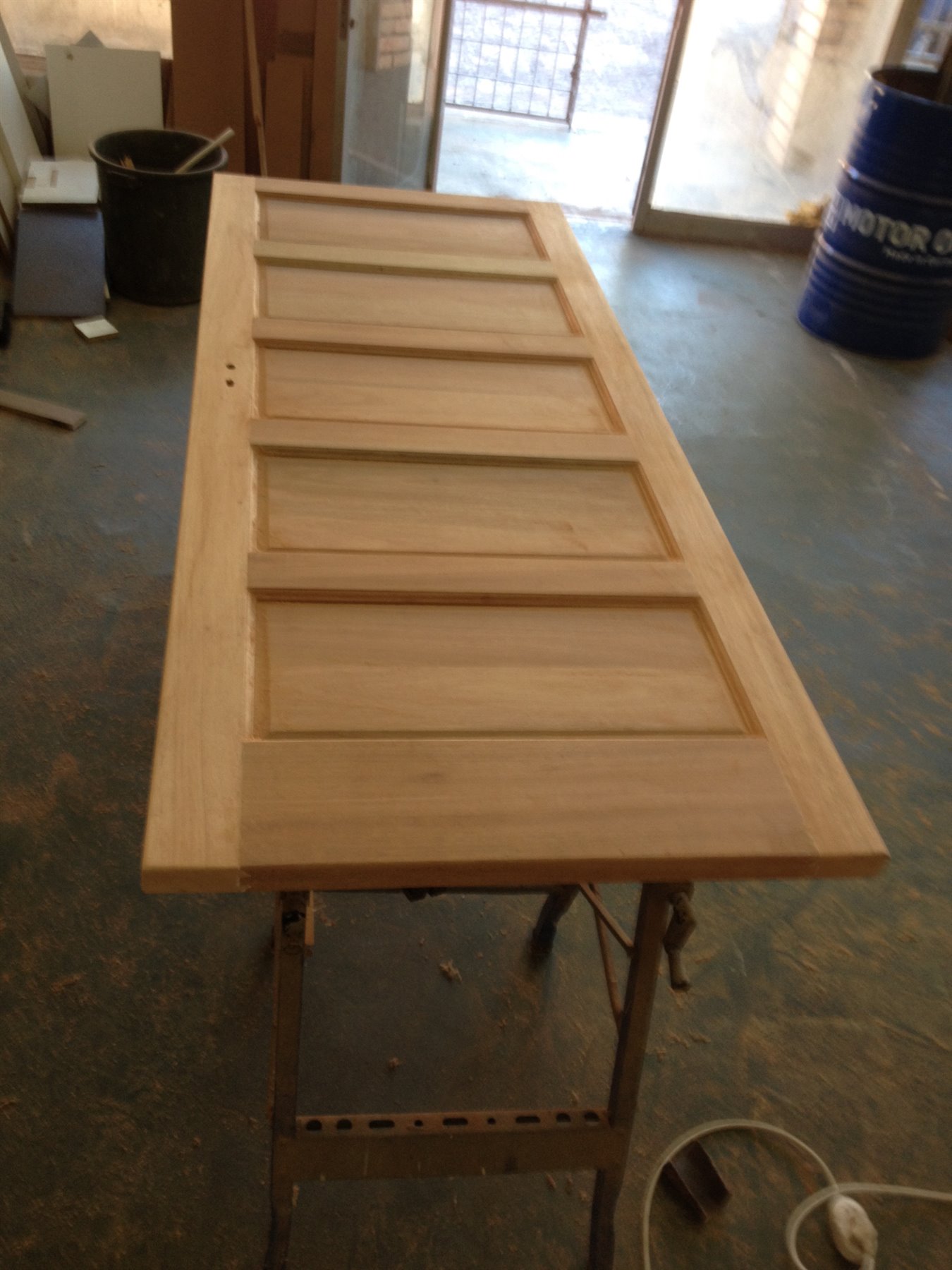 Solid wood entrance door in progress