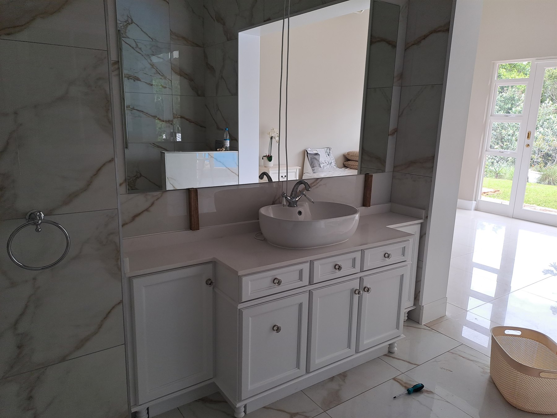 Custom white double bathroom vanity