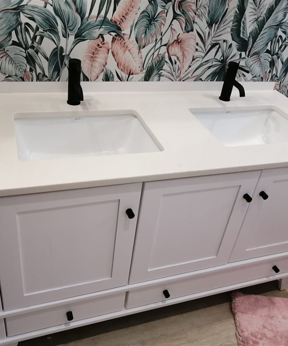 Custom white double bathroom vanity