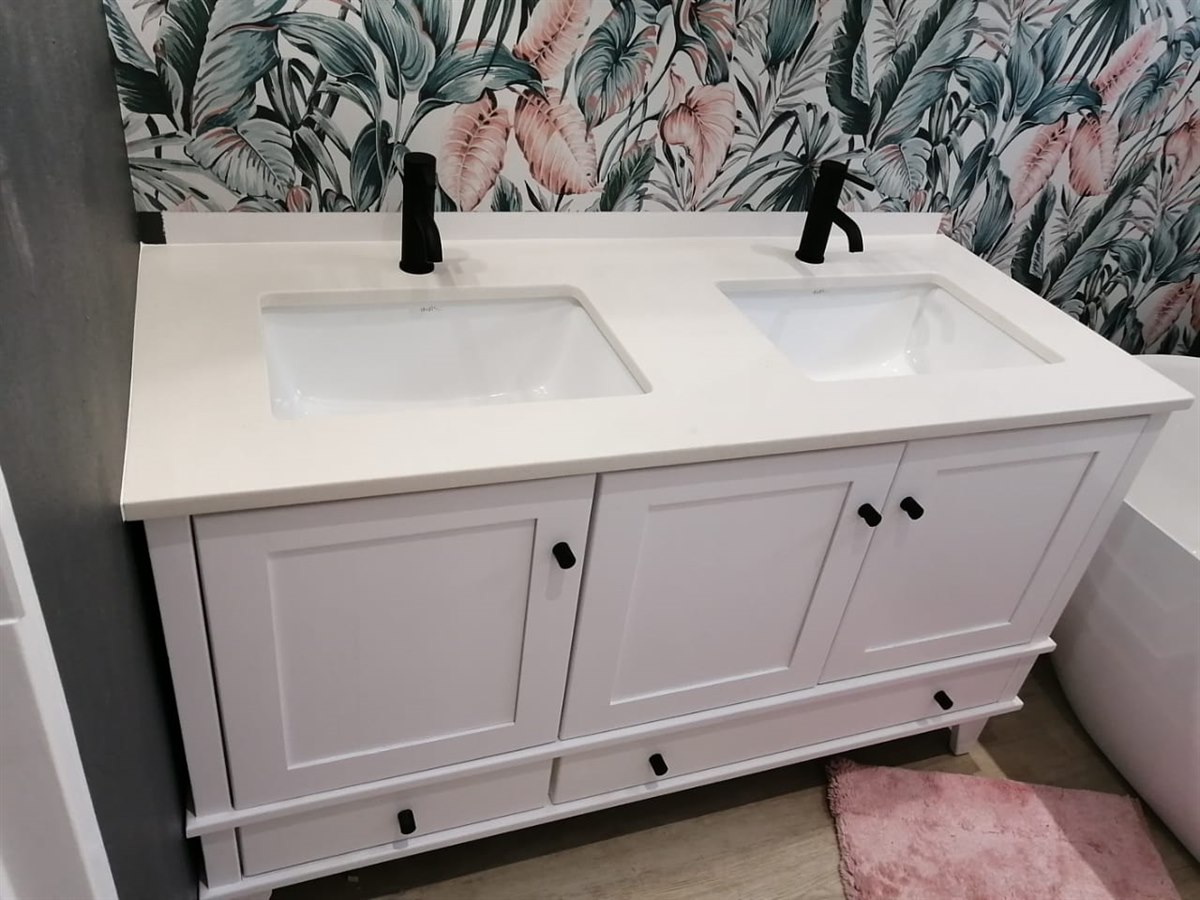 Finished white double bathroom vanity